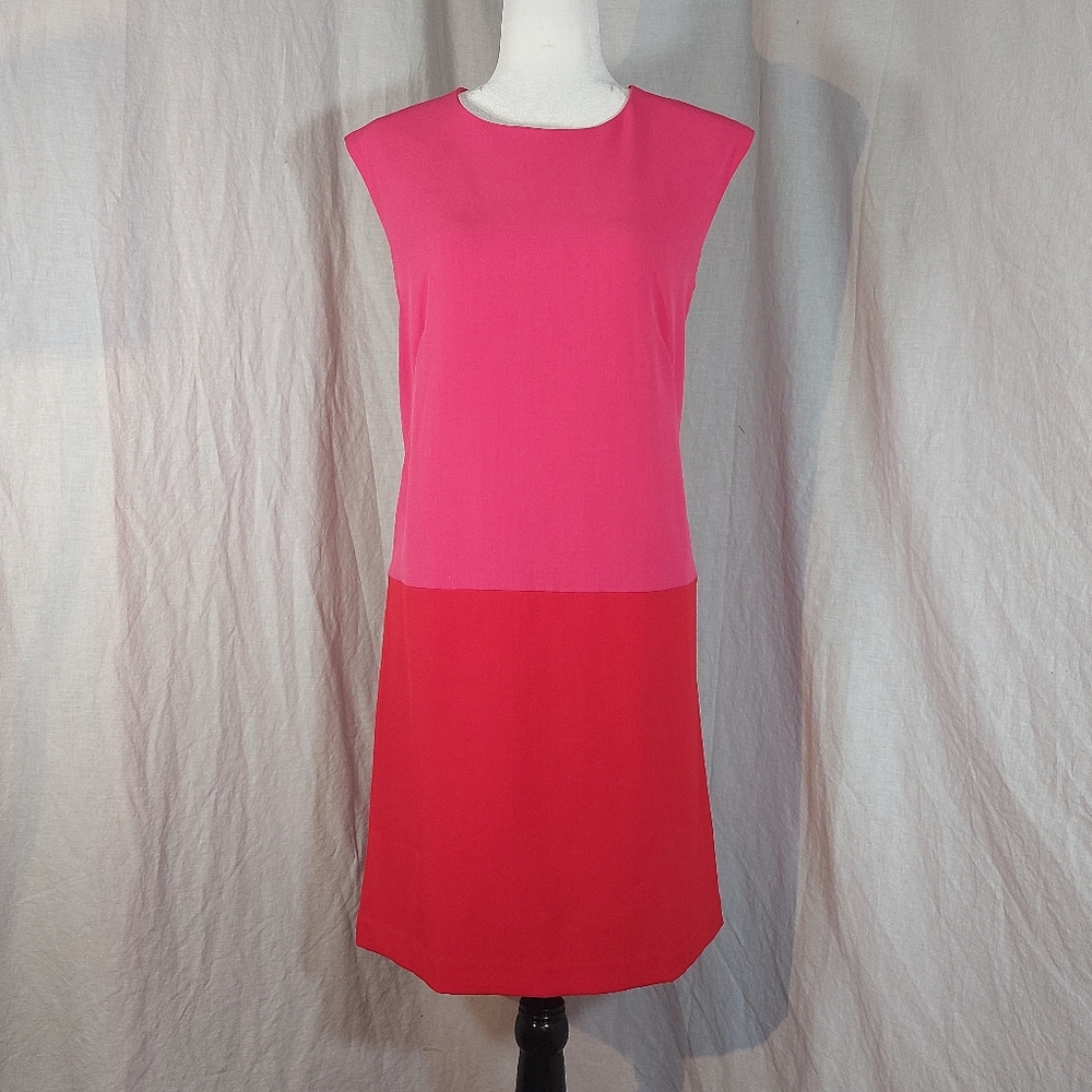 Sharagano pink & red colorblock sleeveless shift dress, US12, NWOT